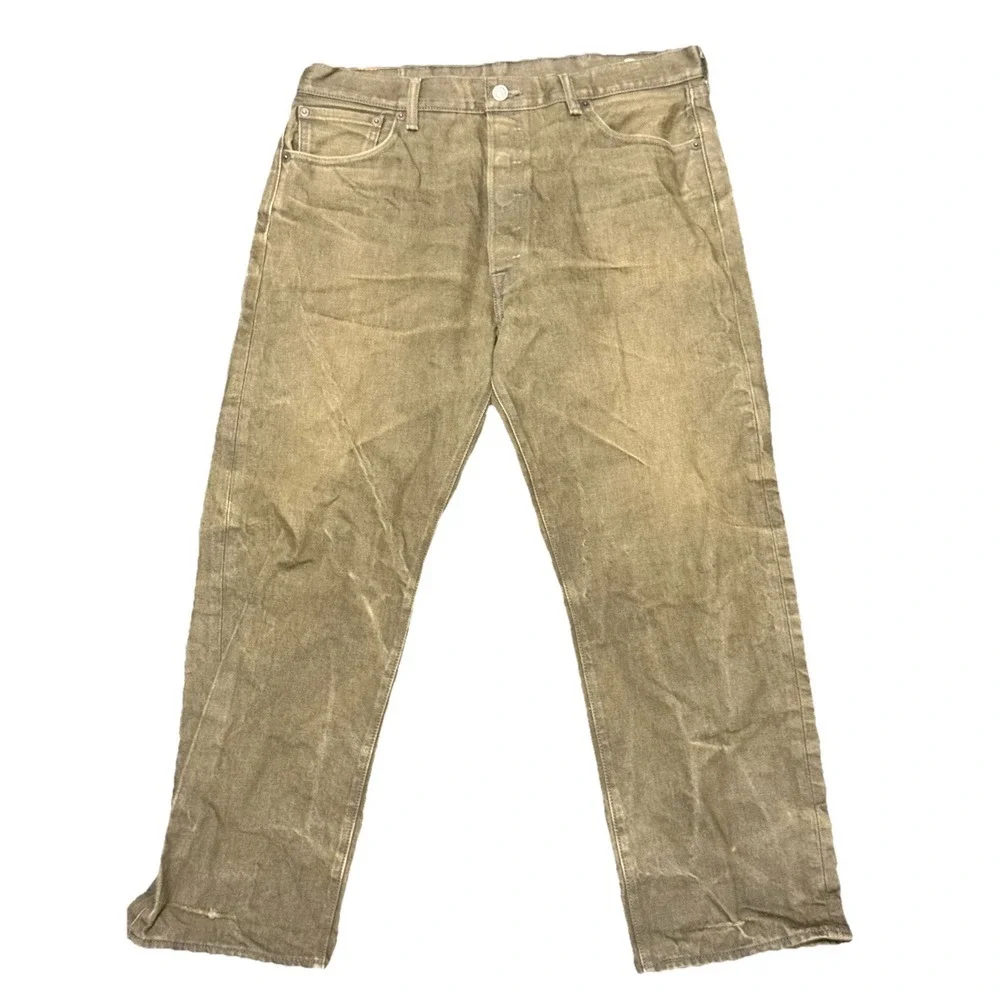 Levi's 501 White Oak Cone Green Denim Minimally Distressed Jeans